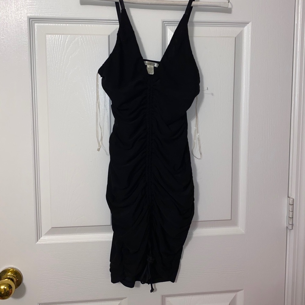 Black spaghetti strapped mini dress